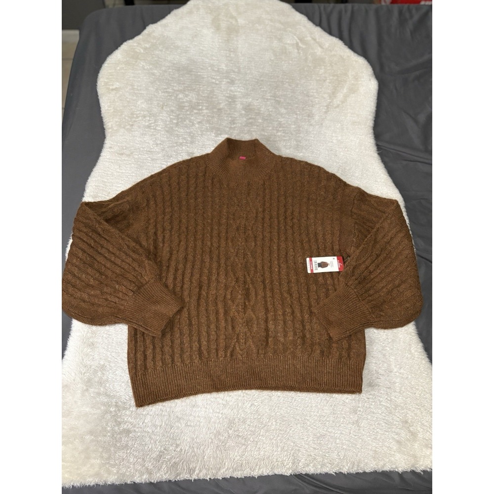 Vince Camuto Women's Mock Neck Cable Knit Pullover Sweater Relaxed Fit XL‎ Toast
